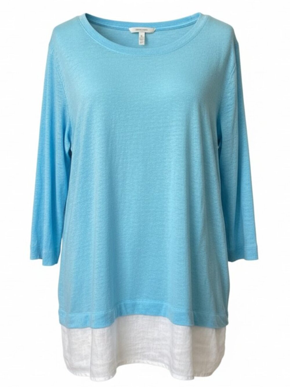 J Jill Love Linen Layered Hem ¾ Sleeve Knit Top Blue Coastal Grandma Plus-2X